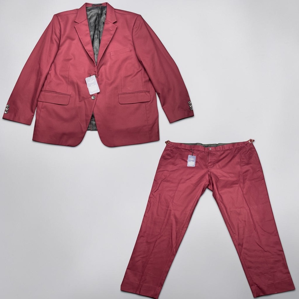StudioSuits Mens Burgundy 2 Piece Suit Blazer 48R Side Adjuster Pants W50 x L32